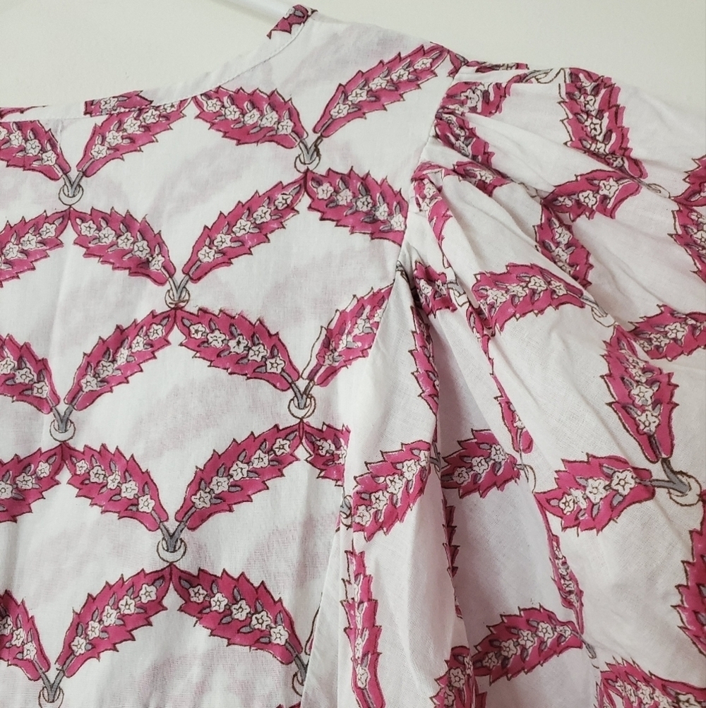 Karni Floral BoHo Cottagecore Maxi Dress Size Small White Pink Pockets - Picture 8 of 10